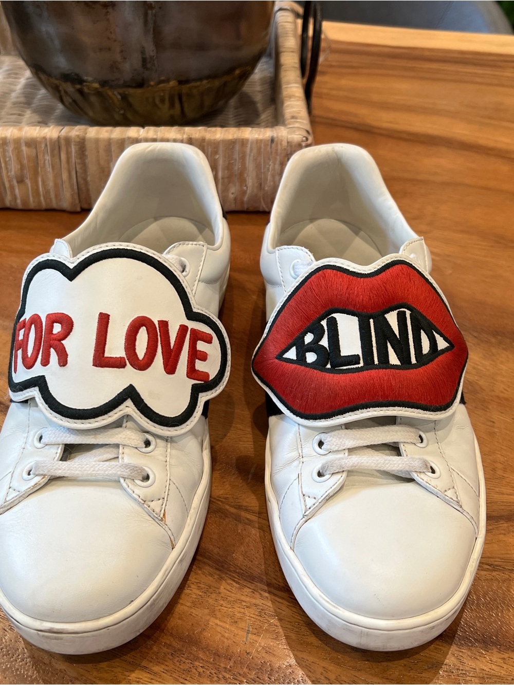GUCCI Ace Sneakers “Blind For Love” 470012 White Leather Size 42 /US 9 Authentic